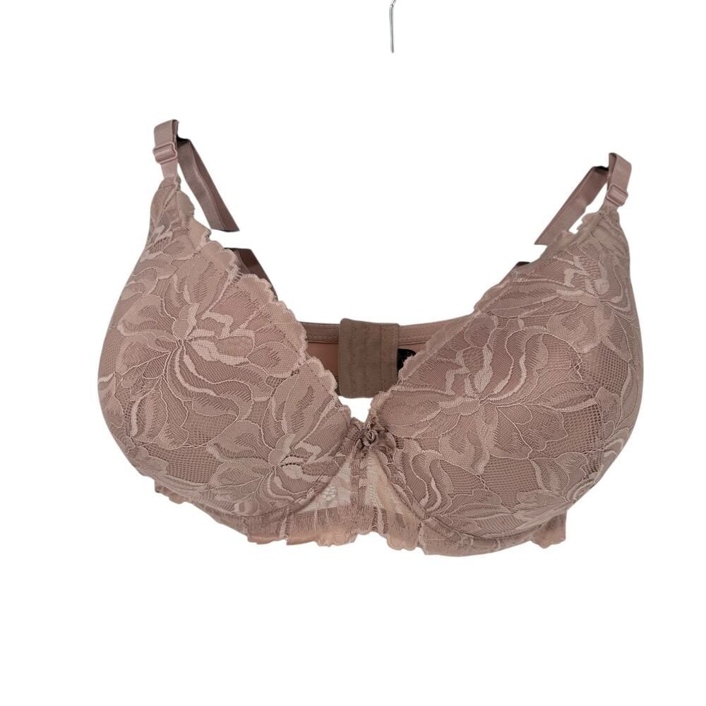 Pure Beauty Bra 44DD Underwired Blush Pink Lace Overlay Back Closure Light Pads